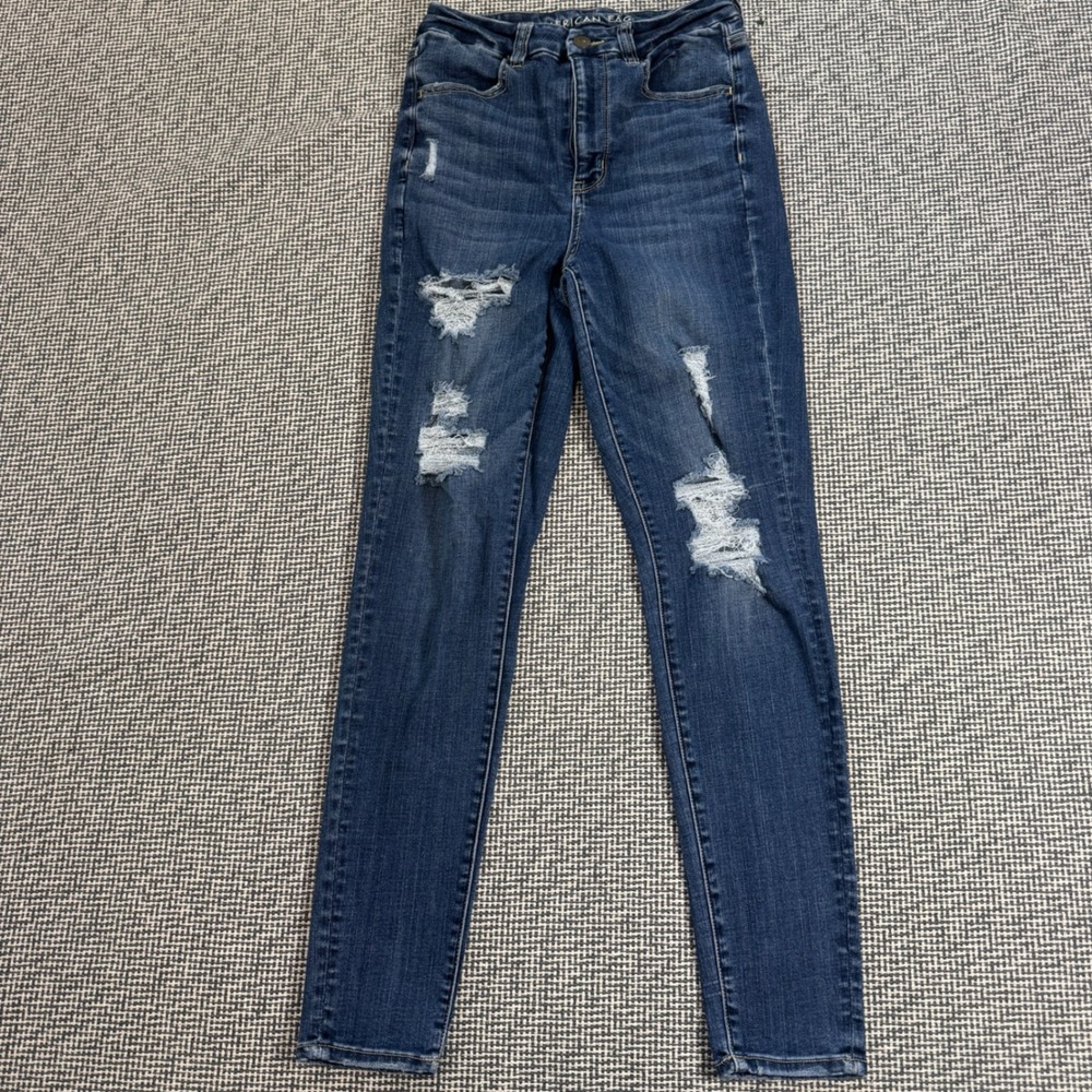 American Eagle Curvy Super Hi-Rise Jegging Medium Wash Distressed Jeans Size 6
